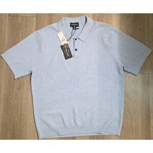 For The Republic Men Polo Shirt XL Blue Textured Short Sleeve NWT